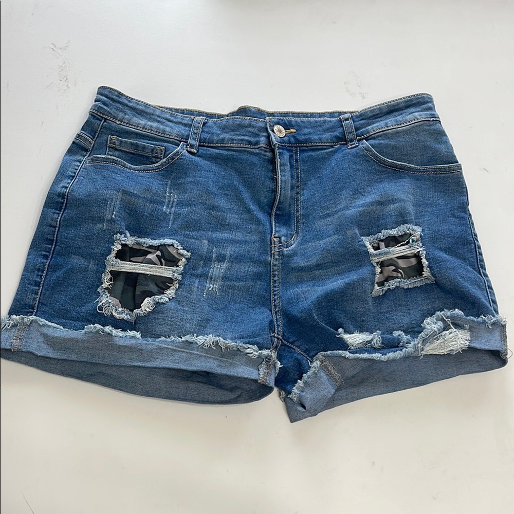Distressed Blue Denim Shorts